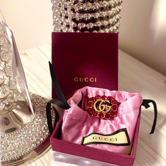 💖💯🆕Gucci Marmont Double G Pink Crystal Ring in Gold - Picture 13 of 16